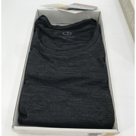 Icebreaker Mens Size Large Merino Wool Crew SS T-Shirt Heather Black Anatomical - Picture 1 of 7